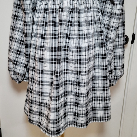 Promesa White & Black Buffalo Plaid Long Sleeve Mini Spring Dress Size Small - Picture 6 of 9